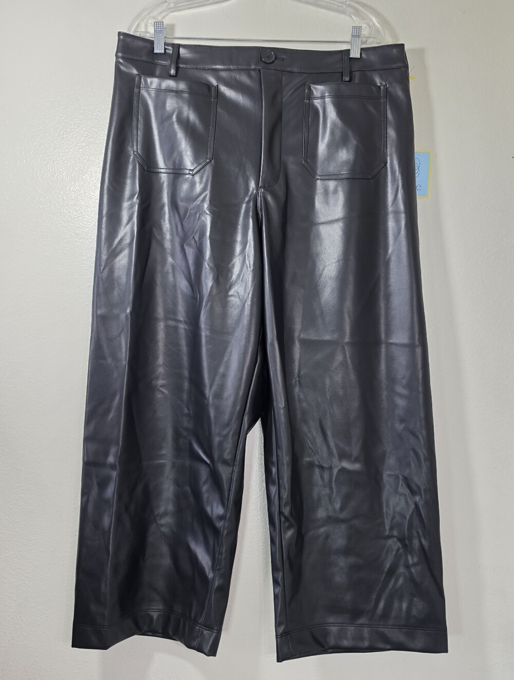 Cece Black Faux Leather Wide Leg Pants XL